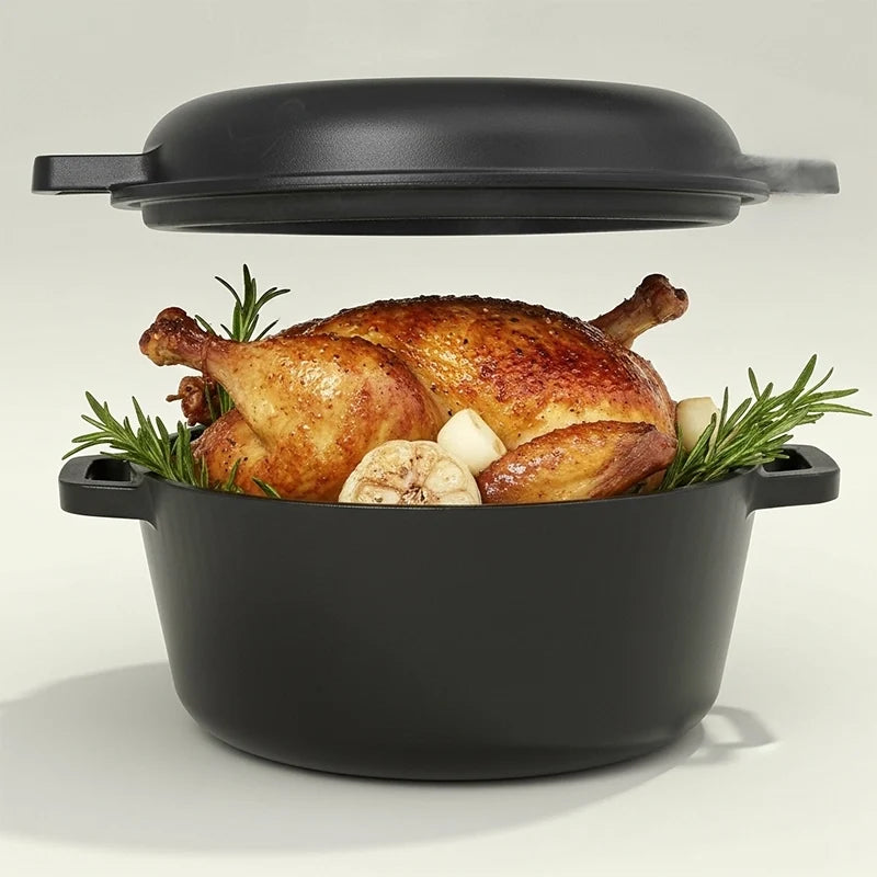 2 in 1 Pre Seasoned Cast Iron Dutch Oven with Griddle Lid