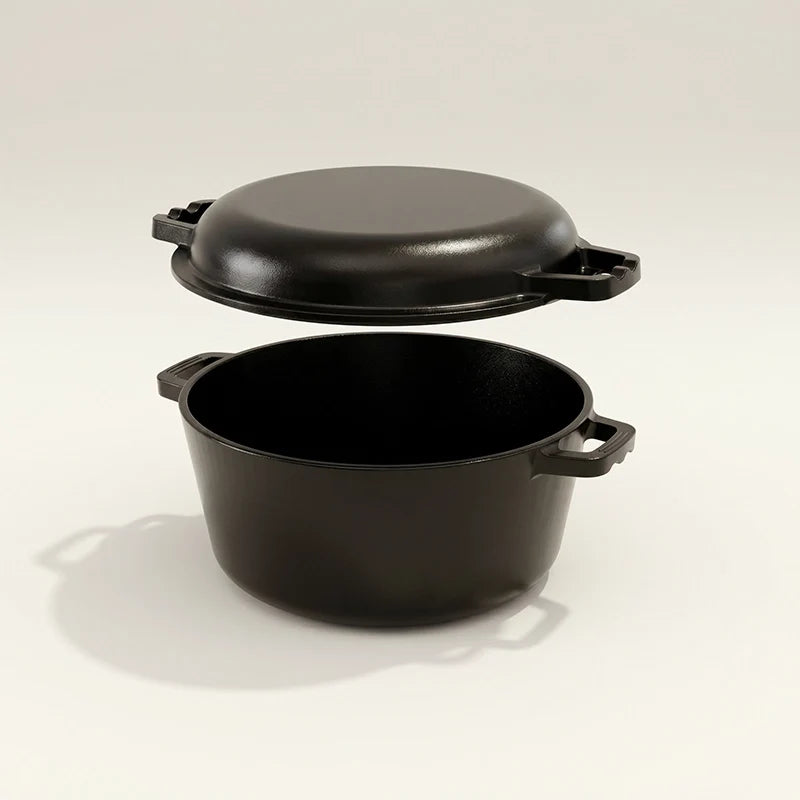 2 in 1 Pre Seasoned Cast Iron Dutch Oven with Griddle Lid