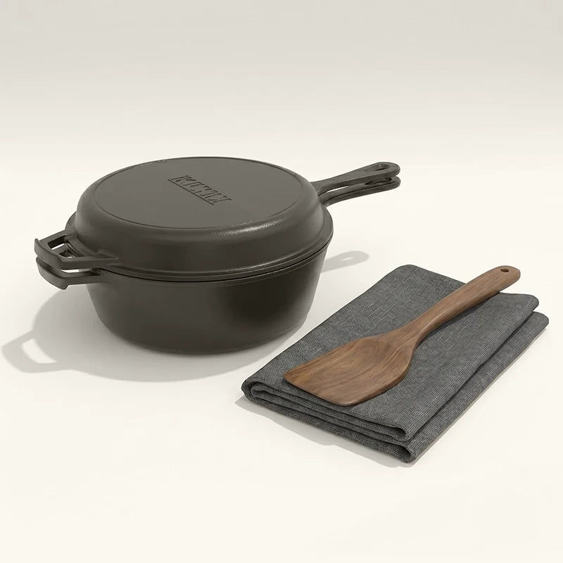 2 in 1 Pre Seasoned Cast Iron Combo Cooker