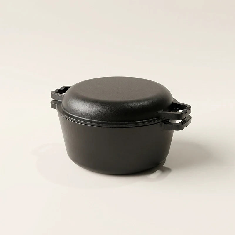 2 in 1 Pre Seasoned Cast Iron Dutch Oven with Griddle Lid