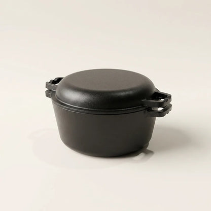 2 in 1 Pre Seasoned Cast Iron Dutch Oven with Griddle Lid