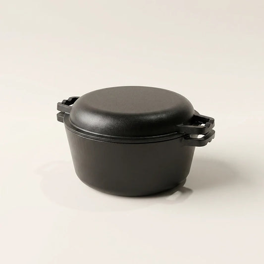 2 in 1 Pre Seasoned Cast Iron Dutch Oven with Griddle Lid