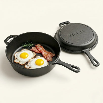 2 in 1 Pre Seasoned Cast Iron Combo Cooker