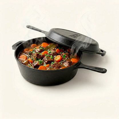 2 in 1 Pre Seasoned Cast Iron Combo Cooker