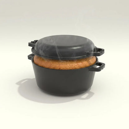 2 in 1 Pre Seasoned Cast Iron Dutch Oven with Griddle Lid